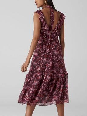 Whistles Pitti Print Midi Dress Size 6 Purple Dark Floral Whimsigoth Fairy